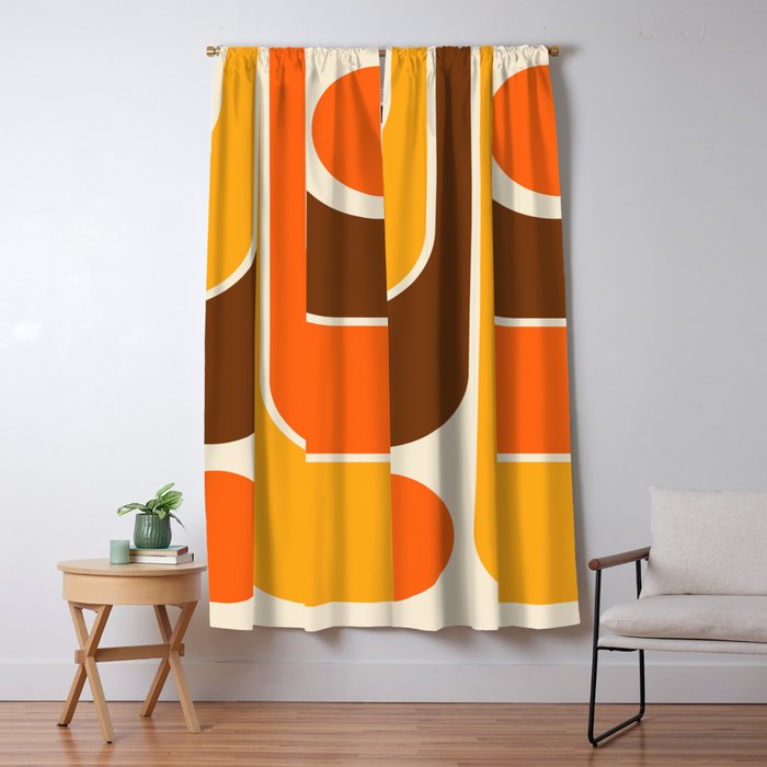 Retro 70s Style Geometric Design 664 Autumn Orange Yellow and Brown Window Curtain Gallery Image 1