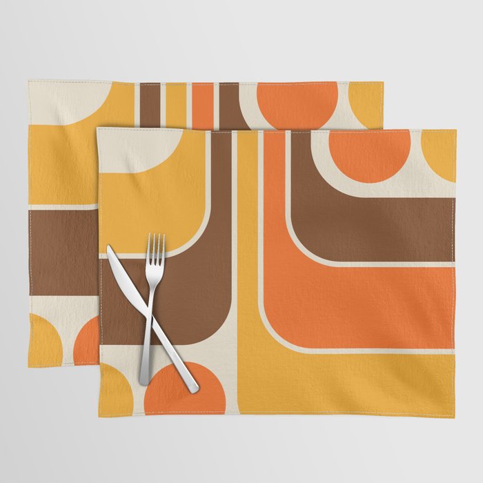 Retro 70s Style Geometric Design 664 Autumn Orange Yellow and Brown Placemat Gallery Image 1