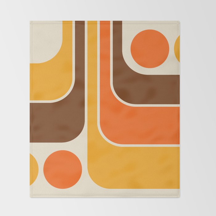 Retro 70s Style Geometric Design 664 Autumn Orange Yellow and Brown Throw Blanket Gallery Image 2