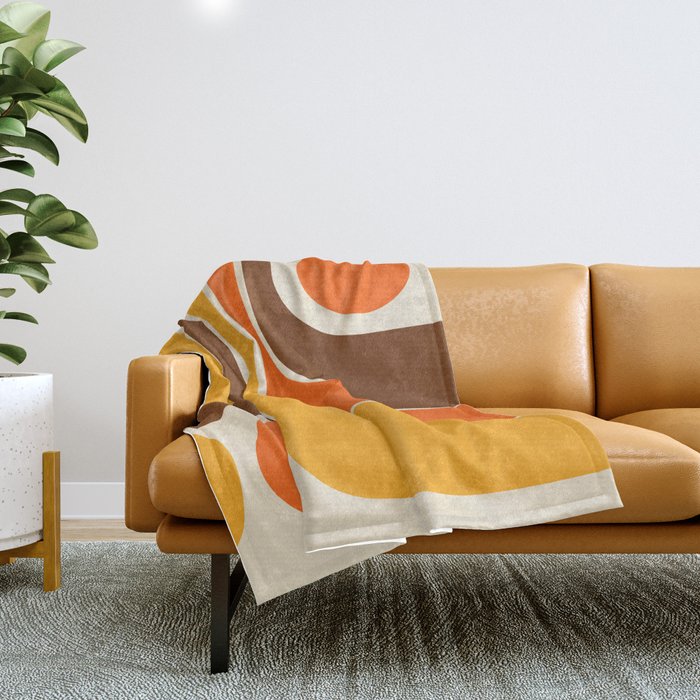 Retro 70s Style Geometric Design 664 Autumn Orange Yellow and Brown Throw Blanket Gallery Image 1