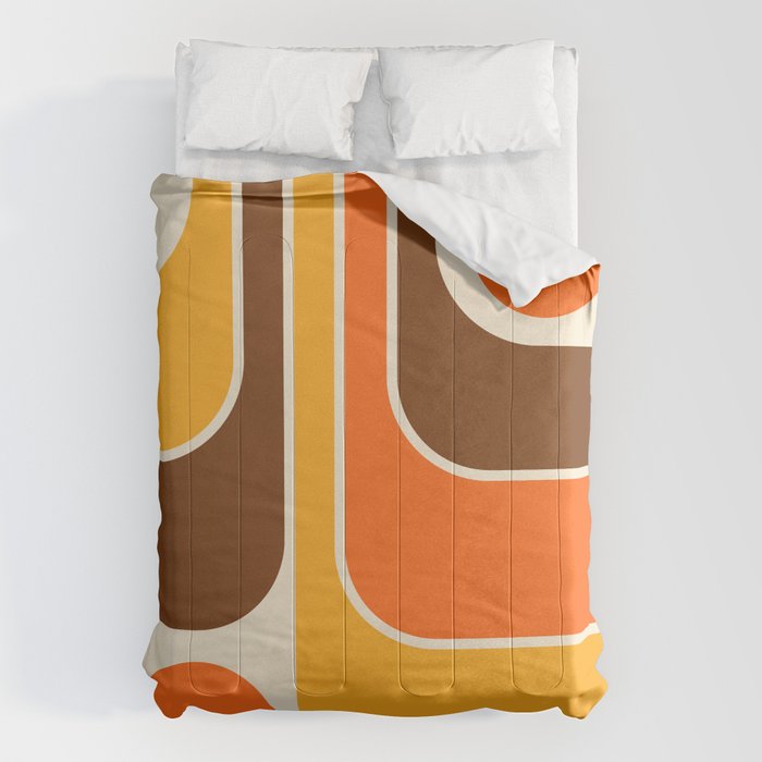 Retro 70s Style Geometric Design 664 Autumn Orange Yellow and Brown Comforter Gallery Image 1
