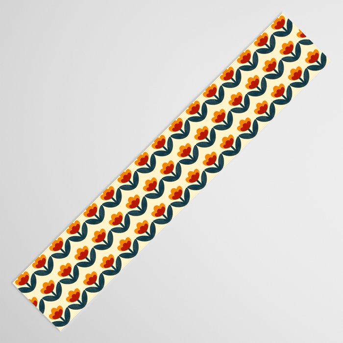 Retro 70s Floral Pattern in Mid-Century Red, Marigold, and Navy  Table Runner Gallery Image 3