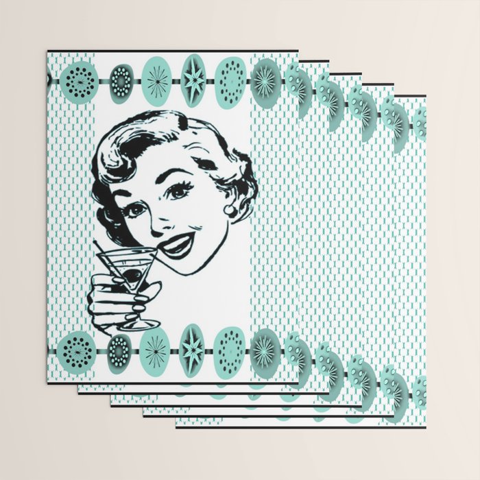 Mid-Century Modern Art Cocktail Teal Wrapping Paper Gallery Image 3