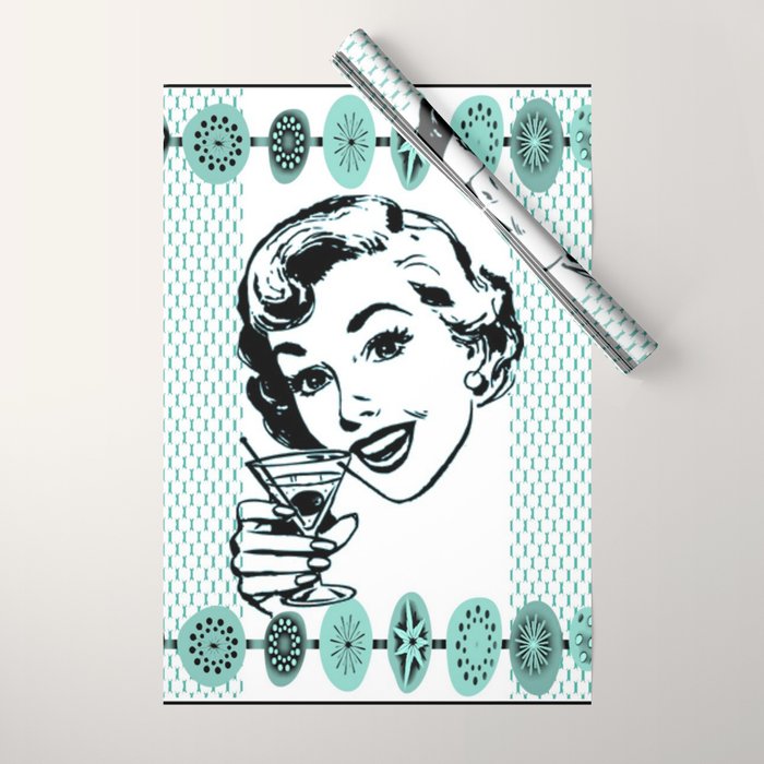 Mid-Century Modern Art Cocktail Teal Wrapping Paper Gallery Image 1