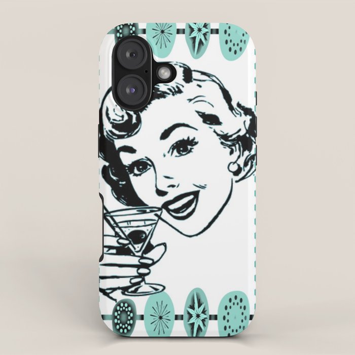Mid-Century Modern Art Cocktail Teal iPhone Case Gallery Image 1
