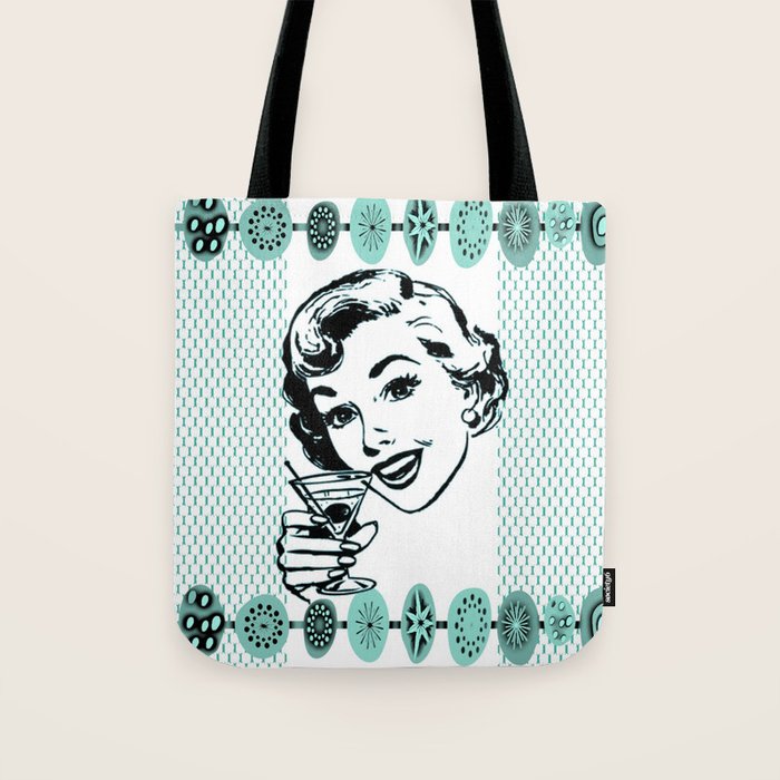 Mid-Century Modern Art Cocktail Teal Tote Bag Gallery Image 1