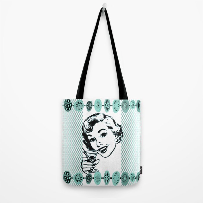 Mid-Century Modern Art Cocktail Teal Tote Bag Gallery Image 2
