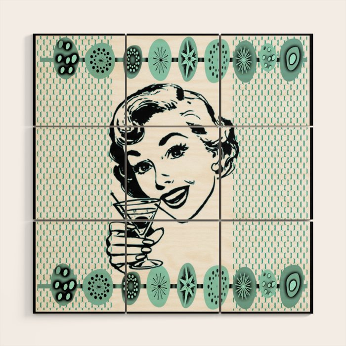 Mid-Century Modern Art Cocktail Teal Wood Wall Art Gallery Image 1