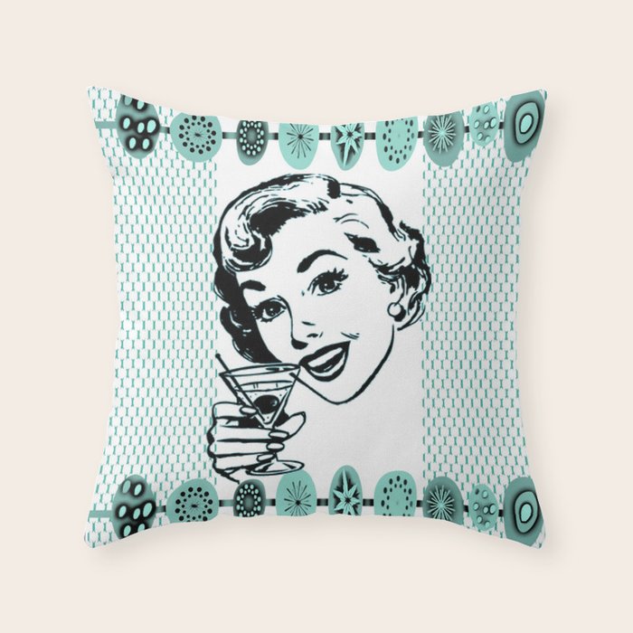 Mid-Century Modern Art Cocktail Teal Throw Pillow Gallery Image 6