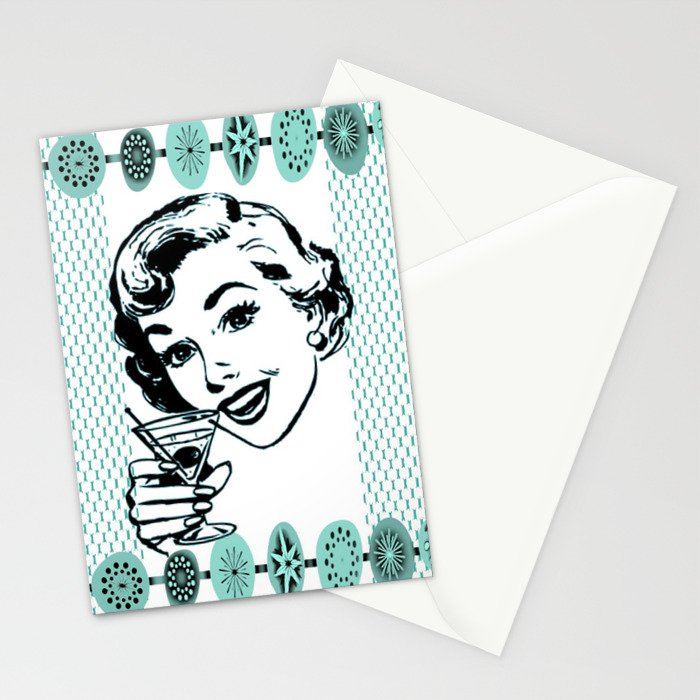 Mid-Century Modern Art Cocktail Teal Stationery Card Gallery Image 2