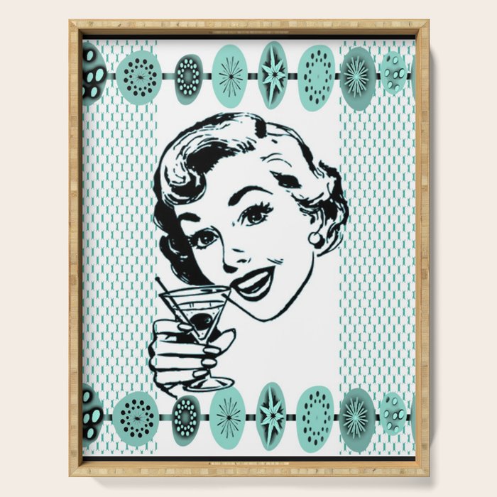 Mid-Century Modern Art Cocktail Teal Serving Tray Gallery Image 1