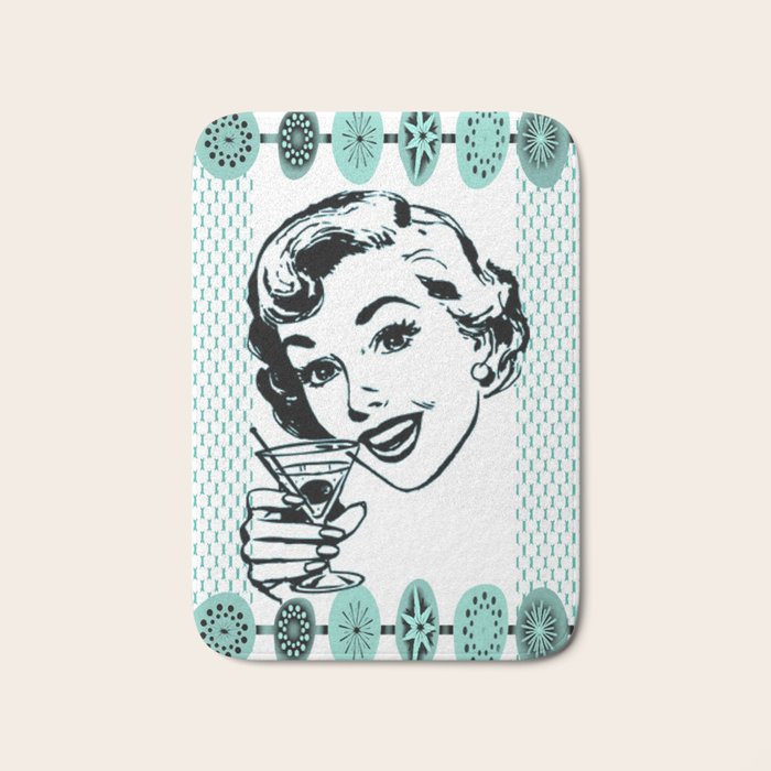 Mid-Century Modern Art Cocktail Teal Bath Mat Gallery Image 1