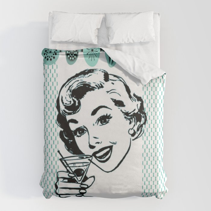Mid-Century Modern Art Cocktail Teal Duvet Cover Gallery Image 6