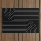 Minimal Line Curvature XXVI Black and Grey Mid Century Modern Arch Abstract Outdoor Rug Gallery Image 1