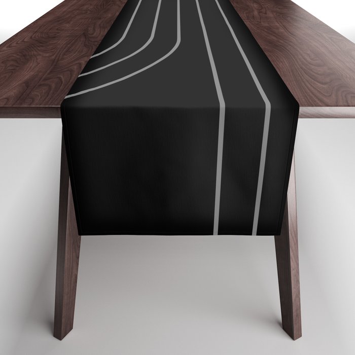 Minimal Line Curvature XXVI Black and Grey Mid Century Modern Arch Abstract Table Runner Gallery Image 1