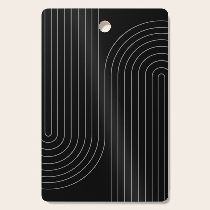 Minimal Line Curvature XXVI Black and Grey Mid Century Modern Arch Abstract Cutting Board Gallery Image 1