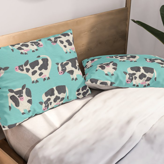 Cow Collection - Turquoise Pillow Sham Gallery Image 2