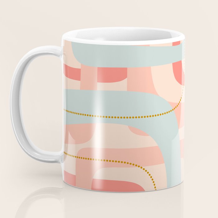 Loops and Dots Midcentury Modern Pastel Pattern in Blush Coral, Aqua Mint, and Ochre Coffee Mug Gallery Image 3