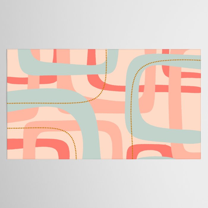 Loops and Dots Midcentury Modern Pastel Pattern in Blush Coral, Aqua Mint, and Ochre Tablecloth Gallery Image 2