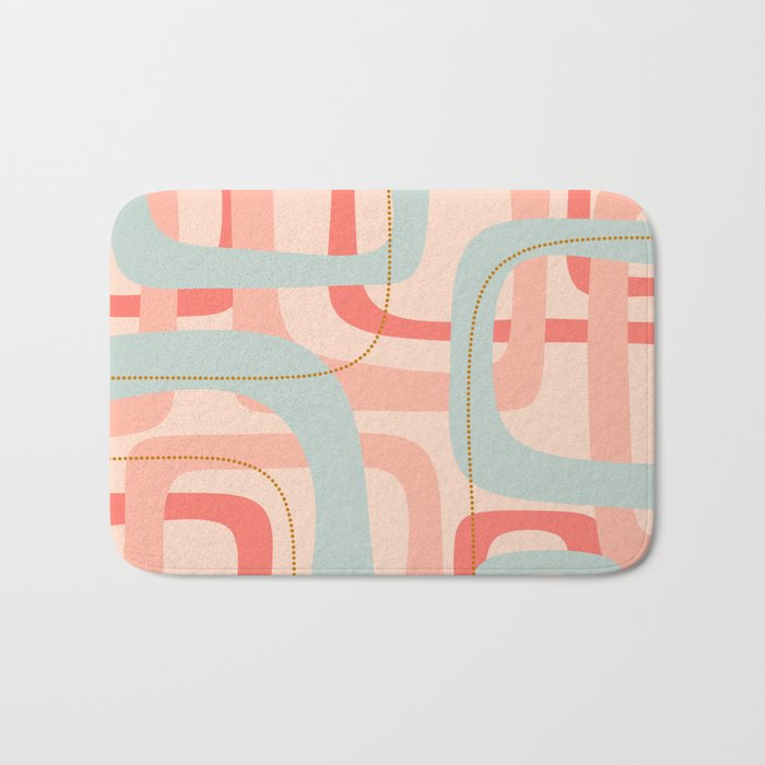 Loops and Dots Midcentury Modern Pastel Pattern in Blush Coral, Aqua Mint, and Ochre Bath Mat Gallery Image 1