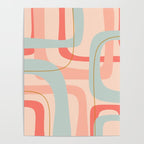 Loops and Dots Midcentury Modern Pastel Pattern in Blush Coral, Aqua Mint, and Ochre Poster Gallery Image 4