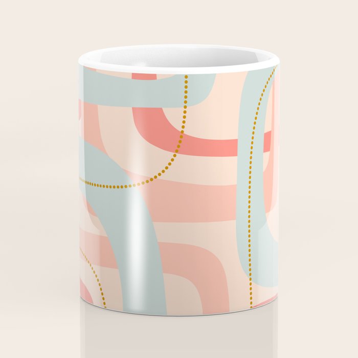 Loops and Dots Midcentury Modern Pastel Pattern in Blush Coral, Aqua Mint, and Ochre Coffee Mug Gallery Image 4