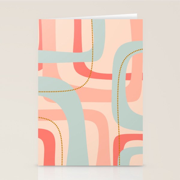 Loops and Dots Midcentury Modern Pastel Pattern in Blush Coral, Aqua Mint, and Ochre Stationery Card Gallery Image 2