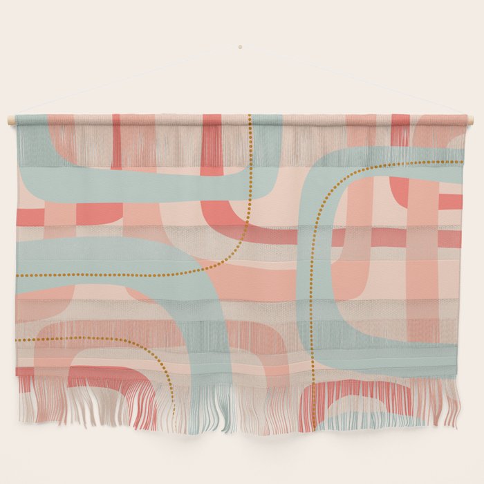 Loops and Dots Midcentury Modern Pastel Pattern in Blush Coral, Aqua Mint, and Ochre Wall Hanging Gallery Image 1