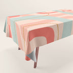 Loops and Dots Midcentury Modern Pastel Pattern in Blush Coral, Aqua Mint, and Ochre Tablecloth Gallery Image 1
