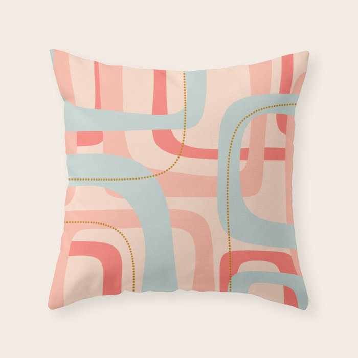 Loops and Dots Midcentury Modern Pastel Pattern in Blush Coral, Aqua Mint, and Ochre Throw Pillow Gallery Image 6
