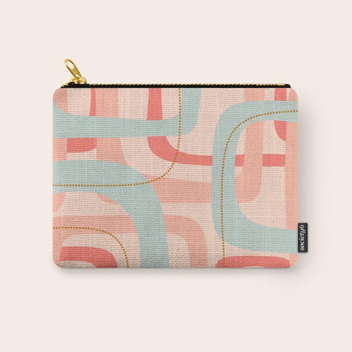 Loops and Dots Midcentury Modern Pastel Pattern in Blush Coral, Aqua Mint, and Ochre Carry All Pouch Gallery Image 1