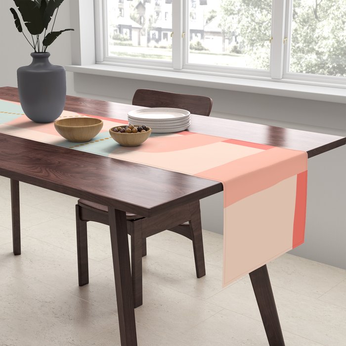 Loops and Dots Midcentury Modern Pastel Pattern in Blush Coral, Aqua Mint, and Ochre Table Runner Gallery Image 2