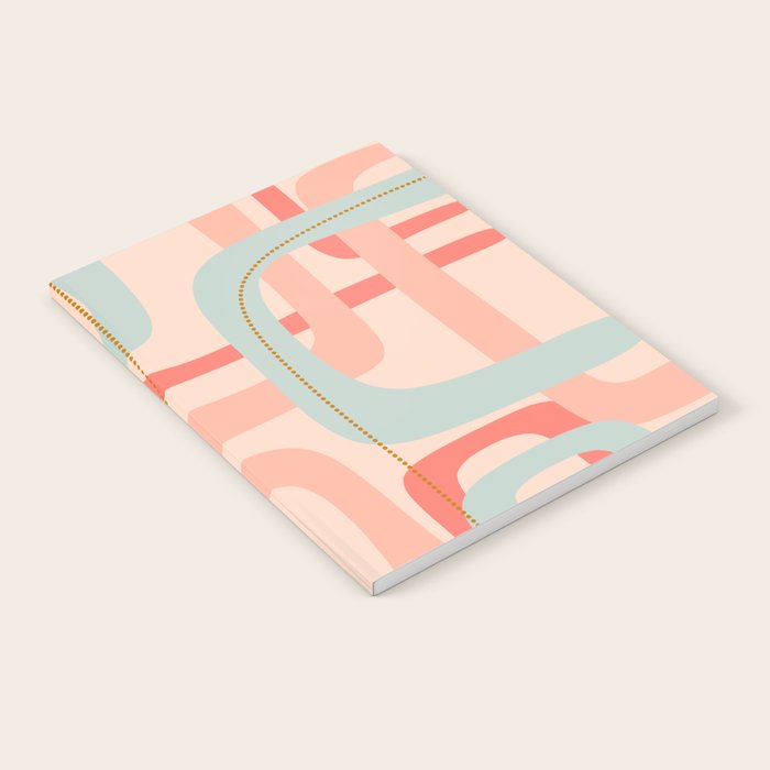 Loops and Dots Midcentury Modern Pastel Pattern in Blush Coral, Aqua Mint, and Ochre Notebook Gallery Image 1