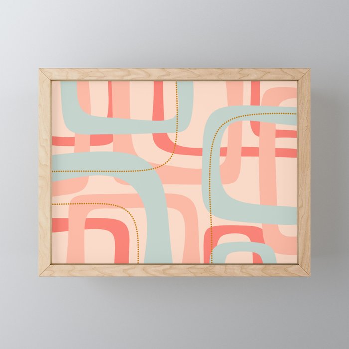 Loops and Dots Midcentury Modern Pastel Pattern in Blush Coral, Aqua Mint, and Ochre Mini Art Print Gallery Image 1