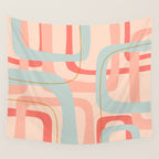 Loops and Dots Midcentury Modern Pastel Pattern in Blush Coral, Aqua Mint, and Ochre Wall Tapestry Gallery Image 4