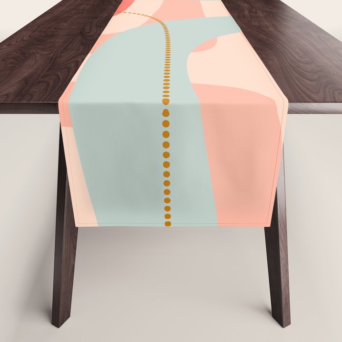 Loops and Dots Midcentury Modern Pastel Pattern in Blush Coral, Aqua Mint, and Ochre Table Runner Gallery Image 1