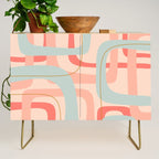 Loops and Dots Midcentury Modern Pastel Pattern in Blush Coral, Aqua Mint, and Ochre Credenza Gallery Image 1