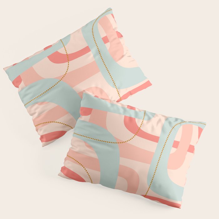 Loops and Dots Midcentury Modern Pastel Pattern in Blush Coral, Aqua Mint, and Ochre Pillow Sham Gallery Image 3