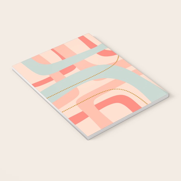 Loops and Dots Midcentury Modern Pastel Pattern in Blush Coral, Aqua Mint, and Ochre Notebook Gallery Image 3