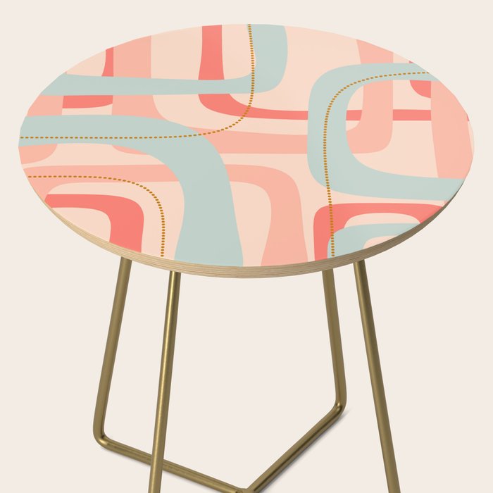 Loops and Dots Midcentury Modern Pastel Pattern in Blush Coral, Aqua Mint, and Ochre Side Table Gallery Image 2