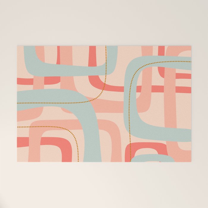 Loops and Dots Midcentury Modern Pastel Pattern in Blush Coral, Aqua Mint, and Ochre Welcome Mat Gallery Image 1