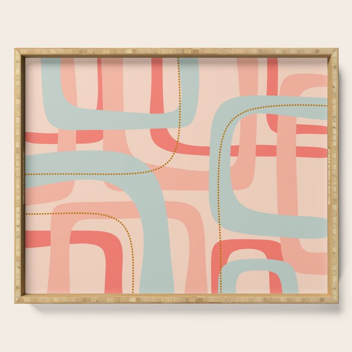 Loops and Dots Midcentury Modern Pastel Pattern in Blush Coral, Aqua Mint, and Ochre Serving Tray Gallery Image 1