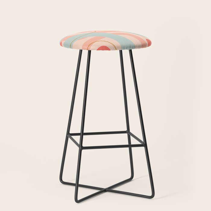 Loops and Dots Midcentury Modern Pastel Pattern in Blush Coral, Aqua Mint, and Ochre Stool Gallery Image 1