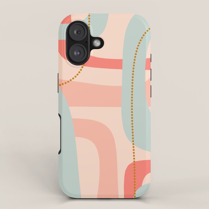 Loops and Dots Midcentury Modern Pastel Pattern in Blush Coral, Aqua Mint, and Ochre iPhone Case Gallery Image 1