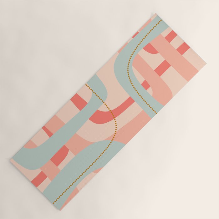 Loops and Dots Midcentury Modern Pastel Pattern in Blush Coral, Aqua Mint, and Ochre Yoga Mat Gallery Image 1