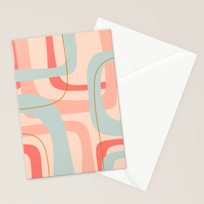 Loops and Dots Midcentury Modern Pastel Pattern in Blush Coral, Aqua Mint, and Ochre Stationery Card Gallery Image 2