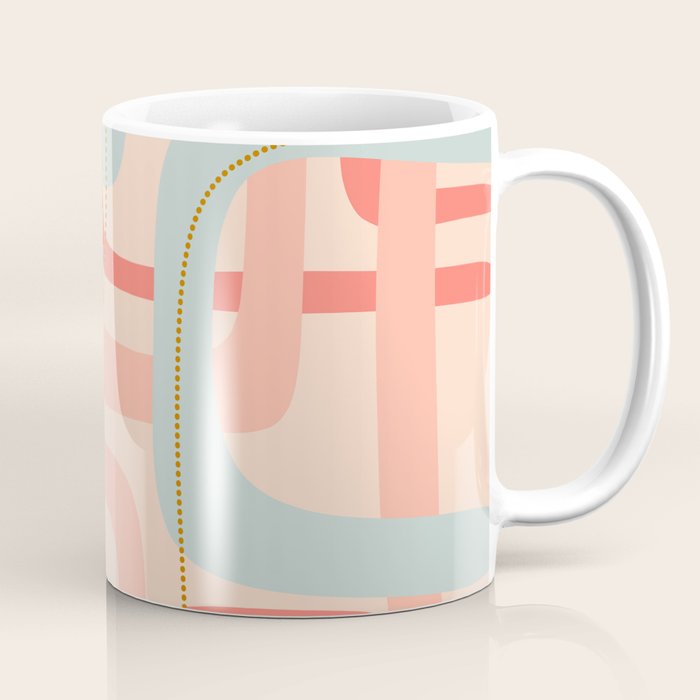 Loops and Dots Midcentury Modern Pastel Pattern in Blush Coral, Aqua Mint, and Ochre Coffee Mug Gallery Image 1