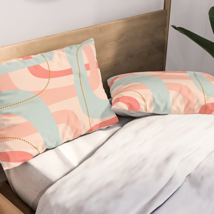 Loops and Dots Midcentury Modern Pastel Pattern in Blush Coral, Aqua Mint, and Ochre Pillow Sham Gallery Image 2