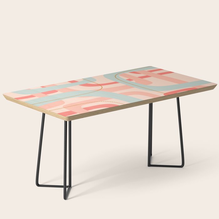 Loops and Dots Midcentury Modern Pastel Pattern in Blush Coral, Aqua Mint, and Ochre Coffee Table Gallery Image 1