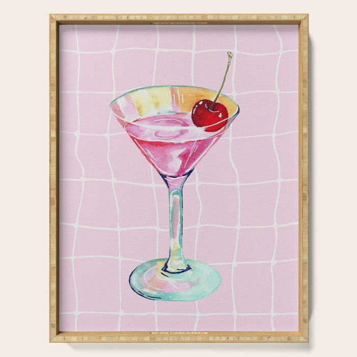 Pink Aesthetic Martini Glass with Cherry Serving Tray Gallery Image 1